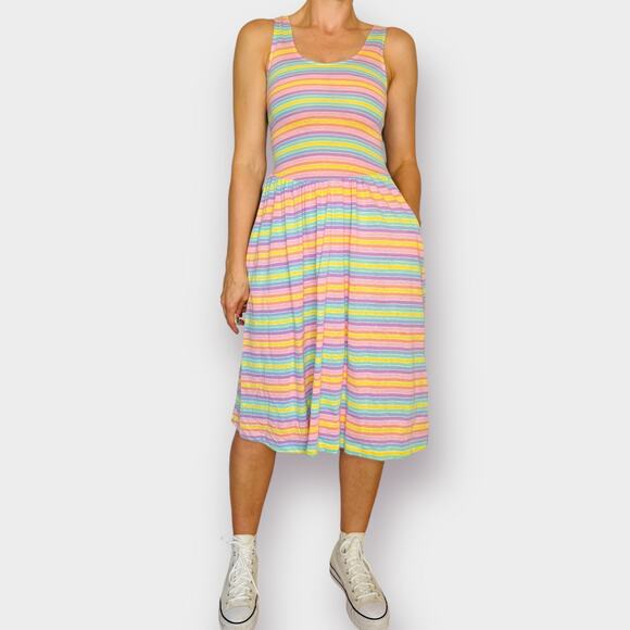 Vintage 80s Times Up‎ Pastel Rainbow Dress - Picture 2 of 6